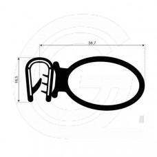 Klemprofiel | EPDM | mosrubber kraal zijkant | zwart | 16,5 x 38,7 mm | per meter